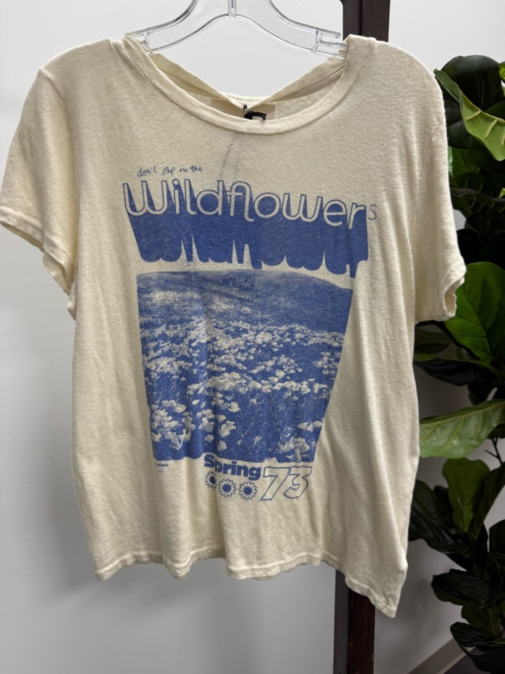 MOTHER Cream Tee with Blue Wildflowers Graphic